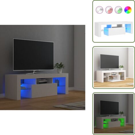 The Living Store Mobile Porta TV con Luci LED Bianco 120x35x40 cm - Luci LED
