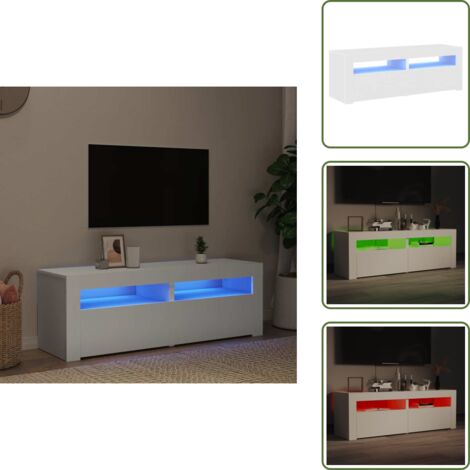 The Living Store Mobile Porta TV con Luci LED Bianco 120x35x40 cm - Luci LED