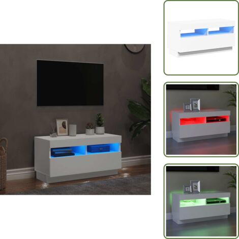 The Living Store Mobile Porta TV con Luci LED Bianco 80x35x40 cm - TV stand con luci RGB
