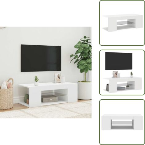 The Living Store Mobile Porta TV con Luci LED Bianco 90x39x30 cm - Luci LED