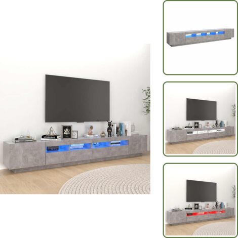 The Living Store Mobile Porta TV con Luci LED Grigio Cemento 260x35x40 cm - TV con luci RGB