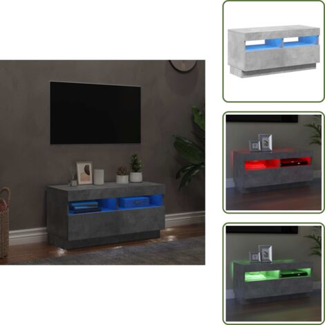 The Living Store Mobile Porta TV con Luci LED Grigio Cemento 80x35x40 cm - TV con luci RGB