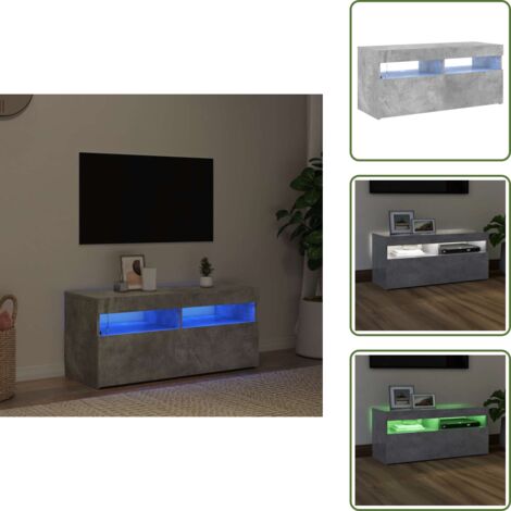 The Living Store Mobile Porta TV con Luci LED Grigio Cemento 90x35x40 cm - TV con luci RGB