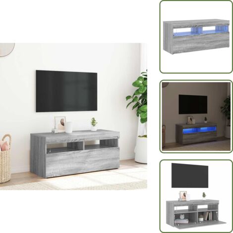 The Living Store Mobile Porta TV con Luci LED Grigio Sonoma 90x35x40 cm - TV con luci RGB