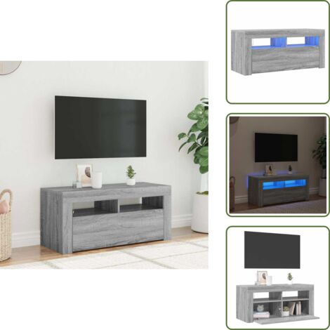 The Living Store Mobile Porta TV con Luci LED Grigio Sonoma 90x35x40 cm - TV stand con luci RGB