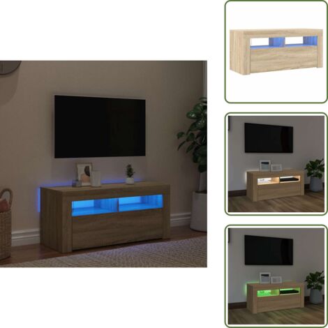 The Living Store Mobile Porta TV con Luci LED Rovere Sonoma 90x35x40 cm - Mobiletto TV