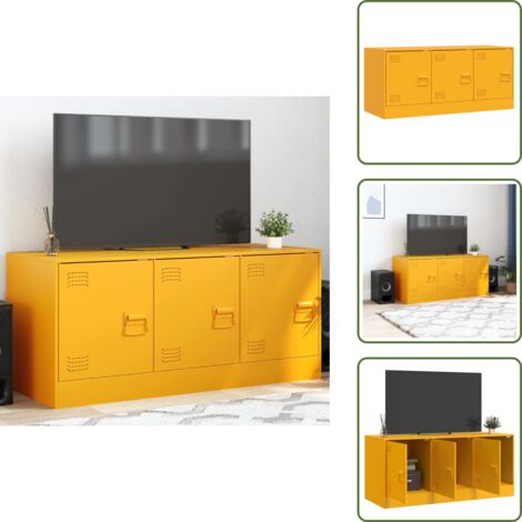 The Living Store Mobile Porta TV Giallo Senape 99x39x44 cm in Acciaio - TV in acciaio