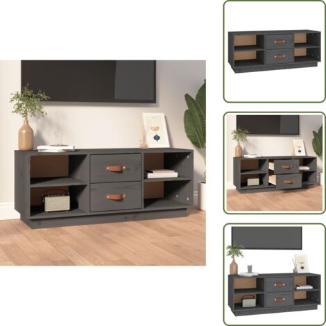 The Living Store Mobile Porta TV Grigio 100x34x40 cm in Legno Massello di Pino - Mobile TV grigio