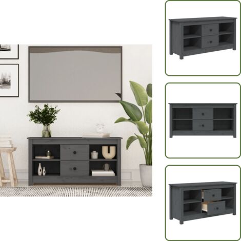 The Living Store Mobile Porta TV Grigio 103x36,5x52 cm in Legno Massello di Pino - Mobile porta TV