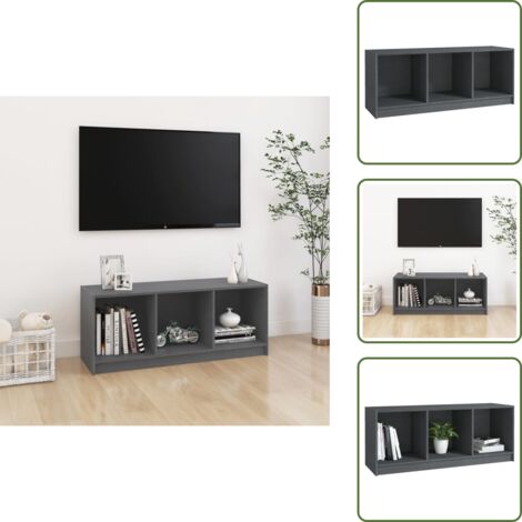 The Living Store Mobile Porta TV Grigio 104x33x41 cm in Legno Massello di Pino - Armadietto Stereo