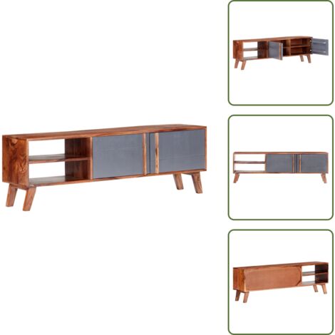 The Living Store Mobile Porta TV Grigio 140x30x45 cm in Legno Massello - Armadio stereo in legno