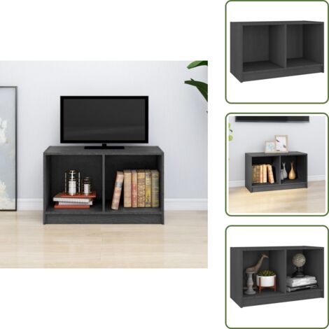The Living Store Mobile Porta TV Grigio 70x33x42 cm in Legno Massello di Pino - Armadio TV