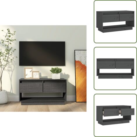 The Living Store Mobile Porta TV Grigio 74x34x40 cm in Legno Massello di Pino - TV stand in legno