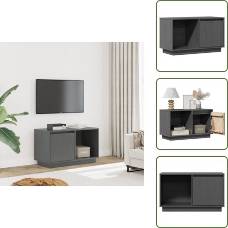 The Living Store Mobile Porta TV Grigio 74x35x44 cm in Legno Massello di Pino - Mobile TV grigio