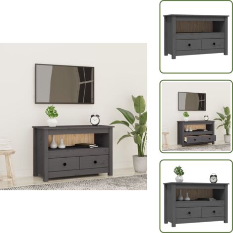 The Living Store Mobile Porta TV Grigio 79x35x52 cm in Legno Massello di Pino - Armadio tv grigio