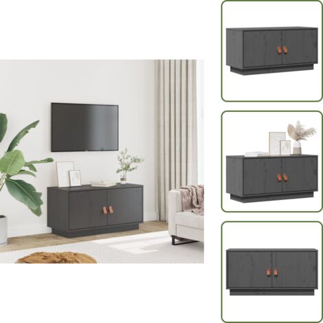 The Living Store Mobile Porta TV Grigio 80x34x40 cm in Legno Massello di Pino - Mobile TV in pino