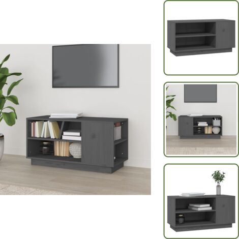 The Living Store Mobile Porta TV Grigio 80x35x40,5 cm in Legno Massello di Pino - Mobile per TV