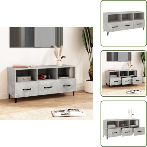 The Living Store Mobile Porta TV Grigio Cemento 102x35x50 cm Legno Multistrato - Mobile per TV