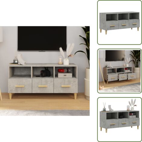 The Living Store Mobile Porta TV Grigio Cemento 102x36x50 cm Legno Multistrato - Mobile per TV