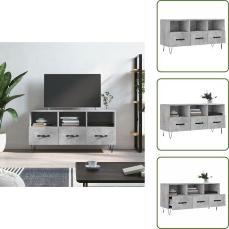 The Living Store Mobile Porta TV Grigio Cemento 102x36x50 cm Legno Multistrato - TV Stand