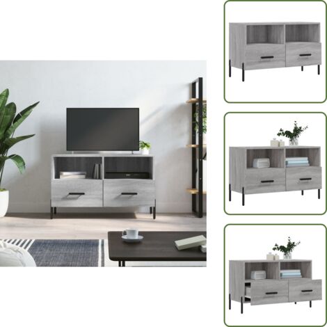 The Living Store Mobile Porta TV Grigio Sonoma 80x36x50 cm in Legno Multistrato - TV Stand