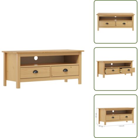 The Living Store Mobile Porta TV Hill Marrone ambra 110x40x47 cm Legno di Pino - Credenza TV