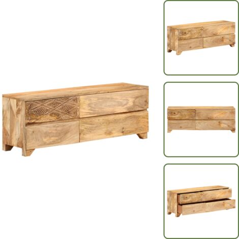 The Living Store Mobile Porta TV in Legno Massello di Mango 110x30x40 cm - TV in legno