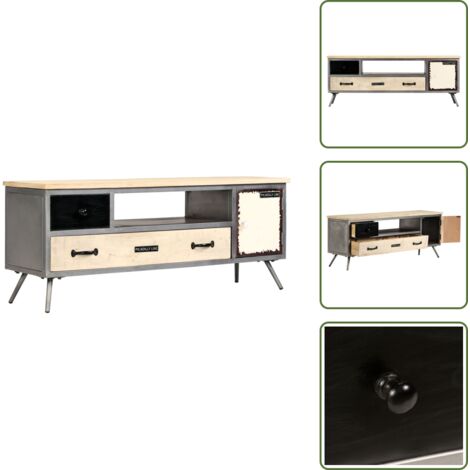 The Living Store Mobile Porta TV in Mango Massello e Acciaio 120x30x45cm - Credenza TV