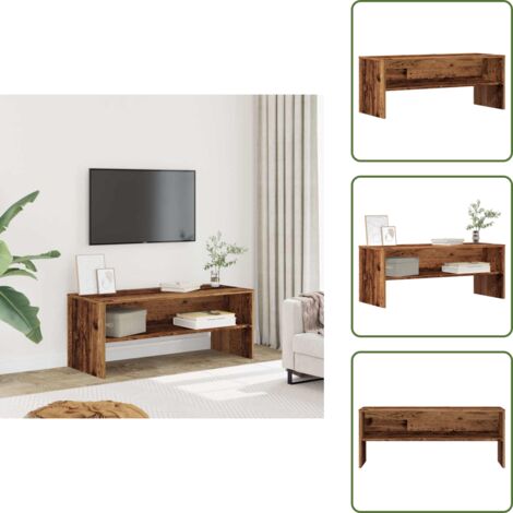 The Living Store Mobile Porta TV Legno Vecchio 100x40x40 cm in Truciolato - Mobile TV in legno antico