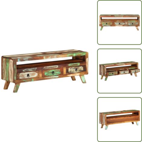 The Living Store Mobile Porta TV Multicolore 110x30x40 cm in Legno di Recupero - Mobile TV in legno massello