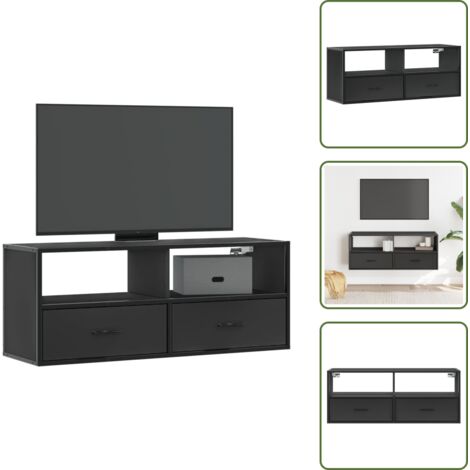 The Living Store Mobile Porta TV Nero 100x31x39,5 cm in Truciolato e Metallo - TV Wall Mount