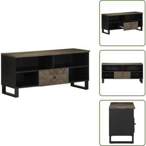 The Living Store Mobile Porta TV Nero 100x33x46 cm in Legno Massello di Mango - Mobile TV nero