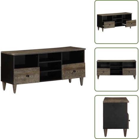 The Living Store Mobile Porta TV Nero 100x33x46 cm in Legno Massello di Mango - TV stand in legno