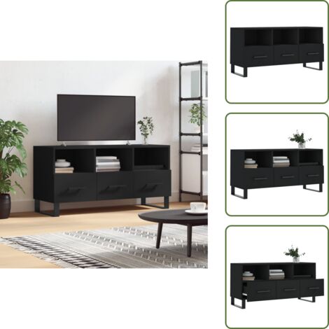 The Living Store Mobile Porta TV Nero 102x36x50 cm in Legno Multistrato - Mobile TV nero