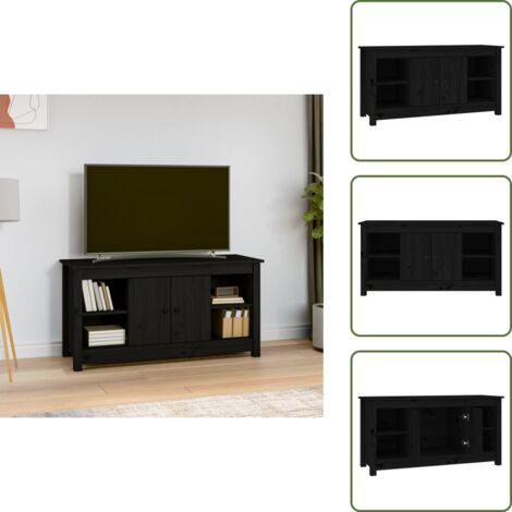 The Living Store Mobile Porta TV Nero 103x36,5x52 cm in Legno Massello di Pino - Mobile TV in pino