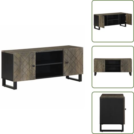 The Living Store Mobile Porta TV Nero 105x33x46 cm in Legno Massello di Mango - TV Stand