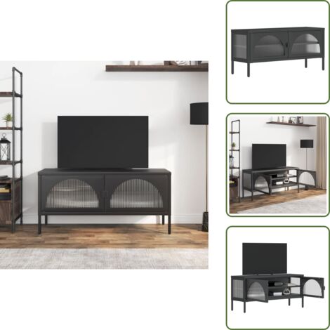 The Living Store Mobile Porta TV Nero 105x35x50 cm Vetro e Acciaio - TV Stand