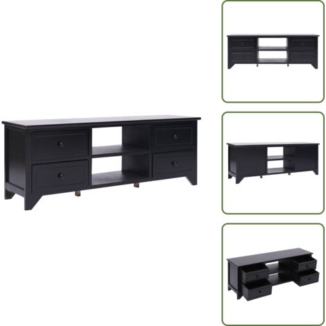 The Living Store Mobile Porta TV Nero 108x30x40 cm in Legno di Paulownia - Mobile TV Nero