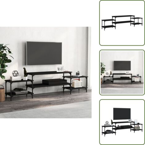 The Living Store Mobile Porta TV Nero 197x35x52 cm in Legno Multistrato - TV Stand
