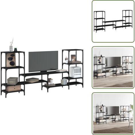 The Living Store Mobile Porta TV Nero 206,5x28,5x95 cm in Legno Multistrato - TV Stand