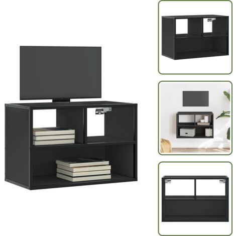 The Living Store Mobile Porta TV Nero 60x31x39,5cm in Truciolato e Metallo - Mobile TV Nero