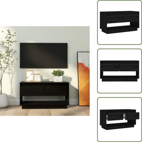The Living Store Mobile Porta TV Nero 74x34x40 cm in Legno Massello di Pino - Mobile TV nero
