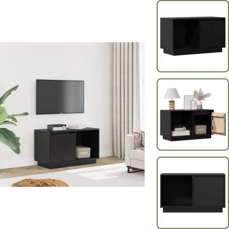 The Living Store Mobile Porta TV Nero 74x35x44 cm in Legno Massello di Pino - Mobile TV in pino