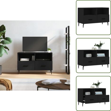 The Living Store Mobile Porta TV Nero 80x36x50 cm in Legno Multistrato - Mobile TV nero