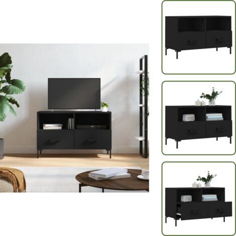 The Living Store Mobile Porta TV Nero 80x36x50 cm in Legno Multistrato - Mobile TV nero