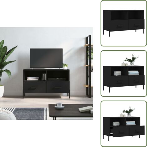 The Living Store Mobile Porta TV Nero 80x36x50 cm in Legno Multistrato - Mobile TV nero