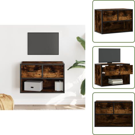 The Living Store Mobile Porta TV Rovere Fumo 60x31x39,5 cm in Legno e Metallo - TV Wall Mount