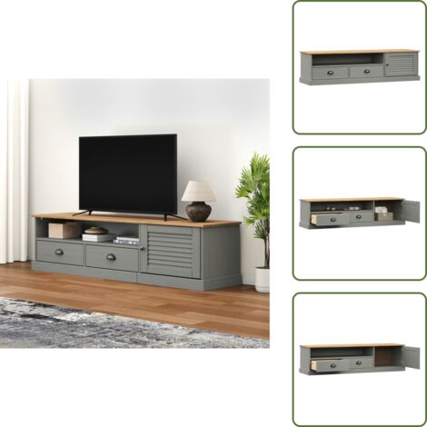 The Living Store Mobile Porta TV VIGO Grigio 156x40x40 cm Legno Massello di Pino - Mobile TV in legno