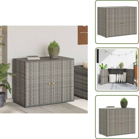 The Living Store Mobile Portaoggetti da Giardino Grigio 100x55,5x80cm Polyrattan - Armadio da giardino