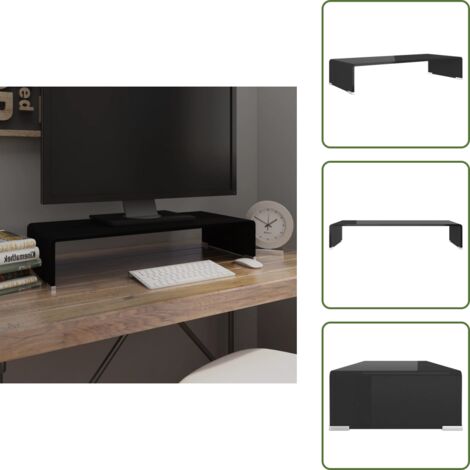 The Living Store Mobile/Rialzo Porta TV in Vetro Nero 70x30x13 cm - Rialzo TV